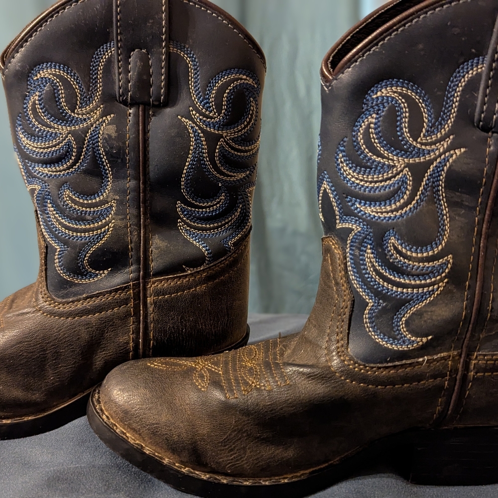 Kids' Brown and Blue Western Cowboy Boots